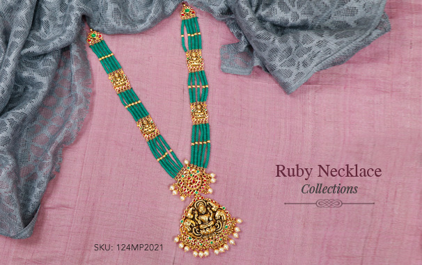 22K Gold Ruby Necklace & Drop Earrings Set - 235-GS800 in 73.800 Grams