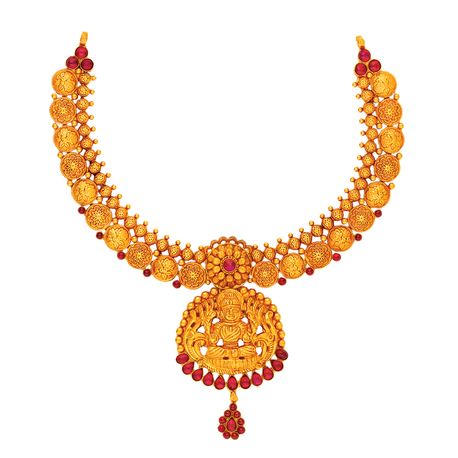 22K Antique Lakshmi Floral Kasu Necklace Jewellers