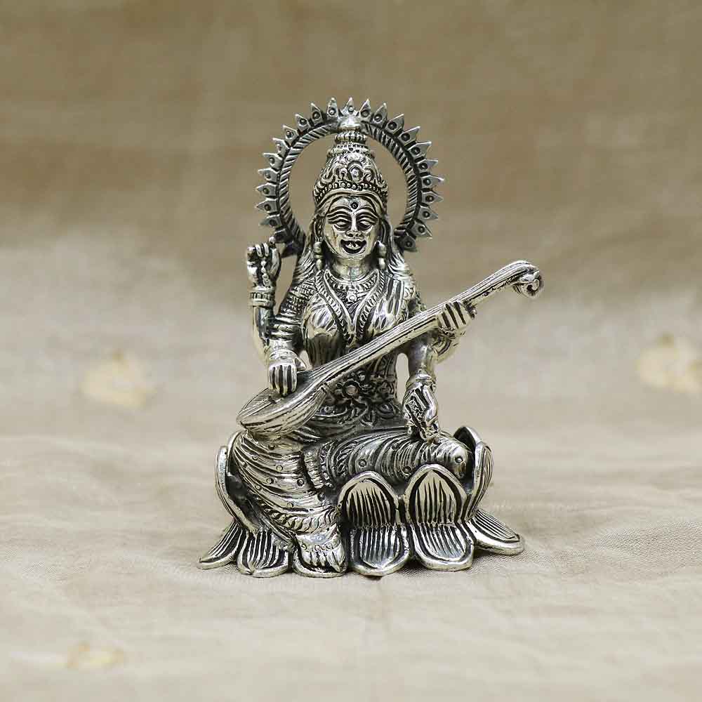 Buy Vaibhav Jewellers Antique Silver Saraswathi Devi Idol ...