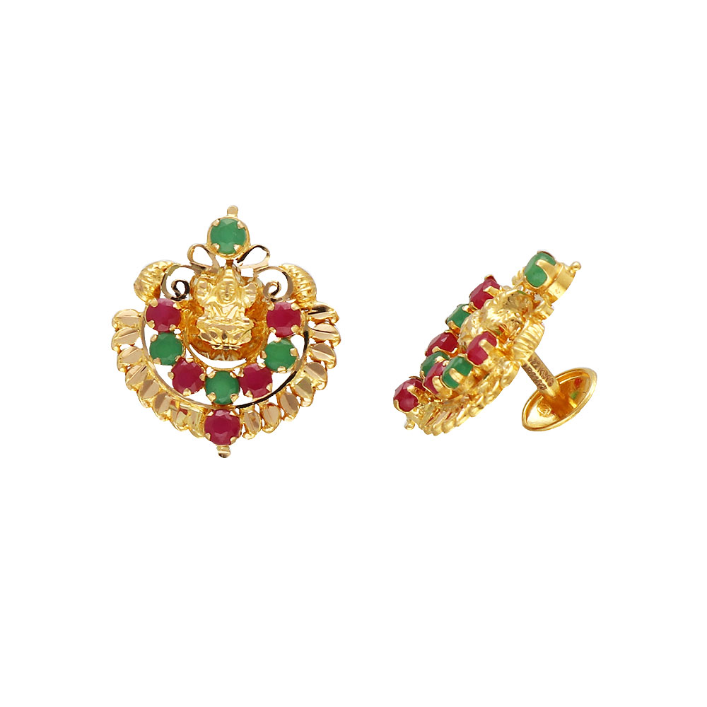 vaibhav jewellers 22k semi precious gold lakshmi studs 73vh3653 73vh3653