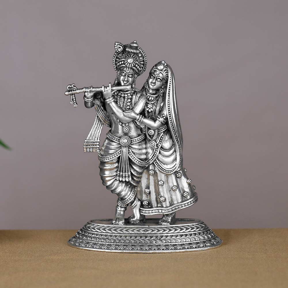 Buy Silver Antique Lord Radha Krishna 3D Idol 351VA6810 Online ...
