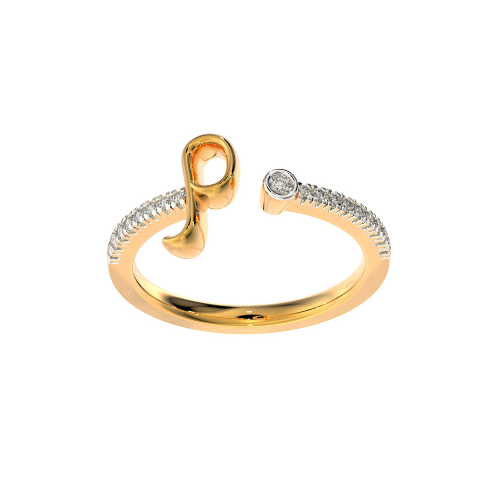 Gold New Design Stone P Letter Ring