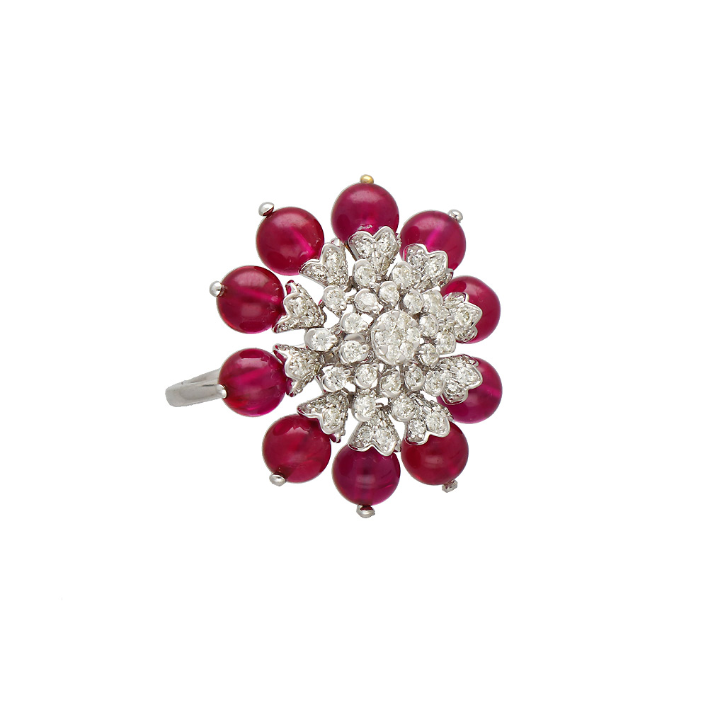 White Gold & Diamond Flower Design Cocktail Ring – Mazal Diamonds