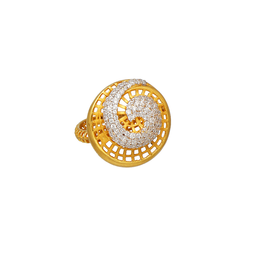 Signity 14K Gold Cubic Zirconia Wide Pattern Band Ring - CANNOT BE SIZ