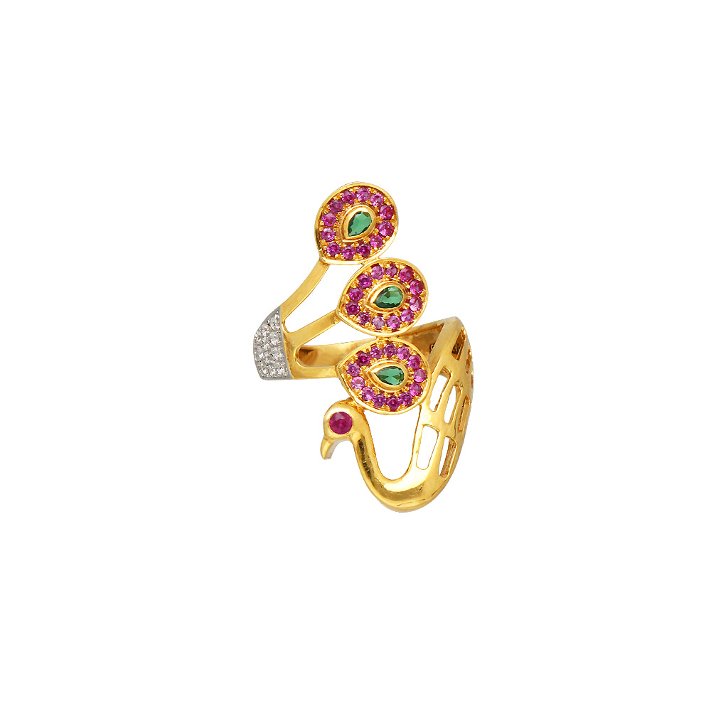 Fine Zircon Studded Peacock Ring in Sterling Silver - Gleam Jewels