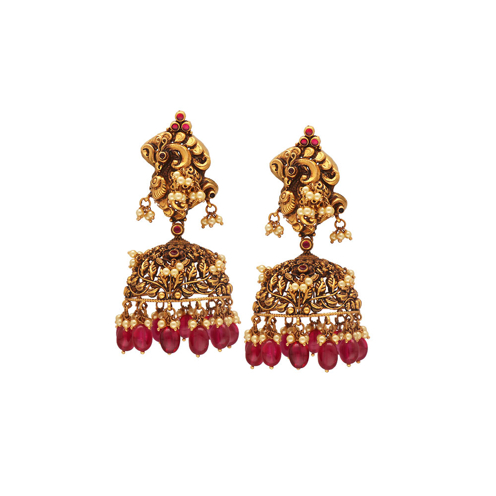 Golden Embossed Temple Style Jhumka Earrings Jewelry 469JW08