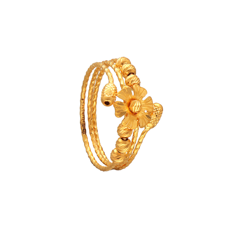 Buy 22Kt Gold Trendy Triple Layer Floral Design Ladies Ring ...