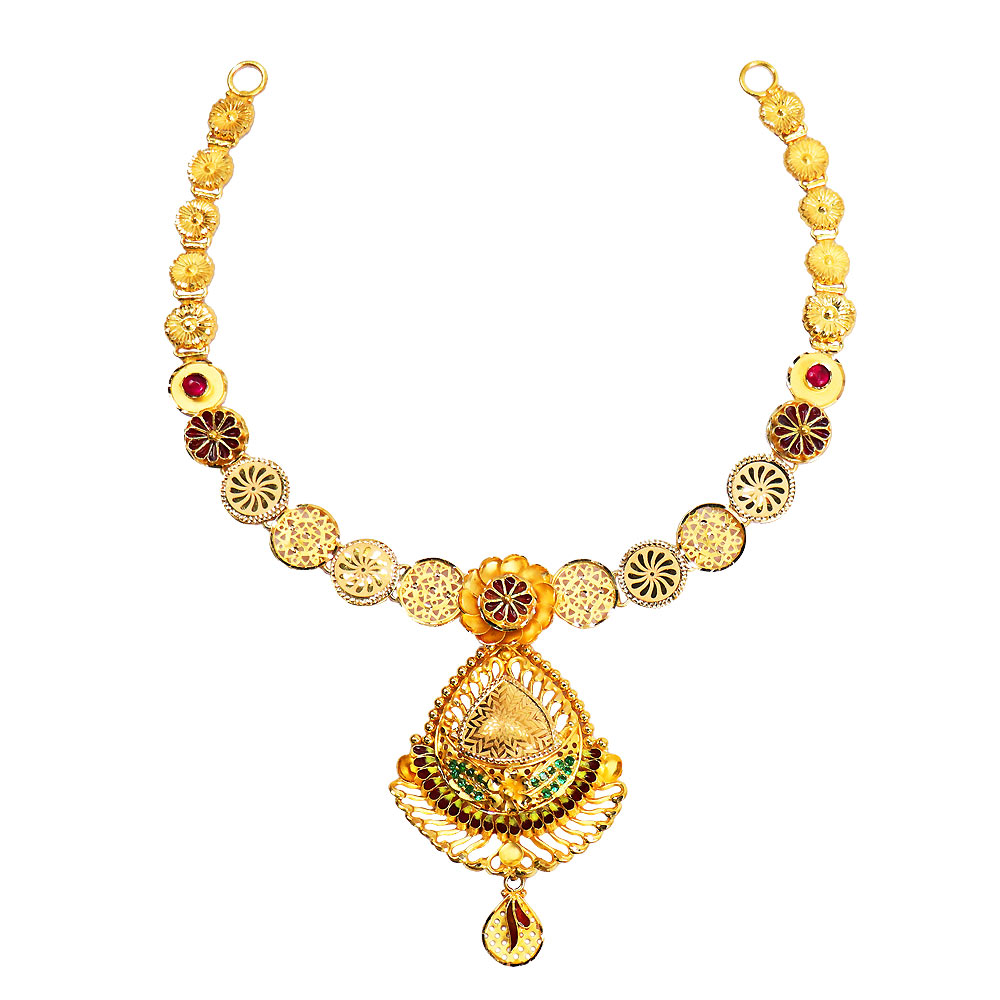 Buy 22Kt Plain Gold Simple Bridal Necklace 9VK5343 Online from ...