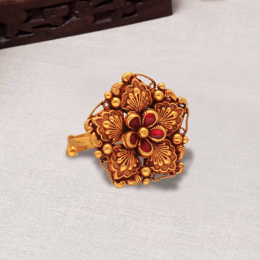 Rajwadi Om mina Gold Pleted Najrana Ring RG-046 – Rudraksh Art Jewellery