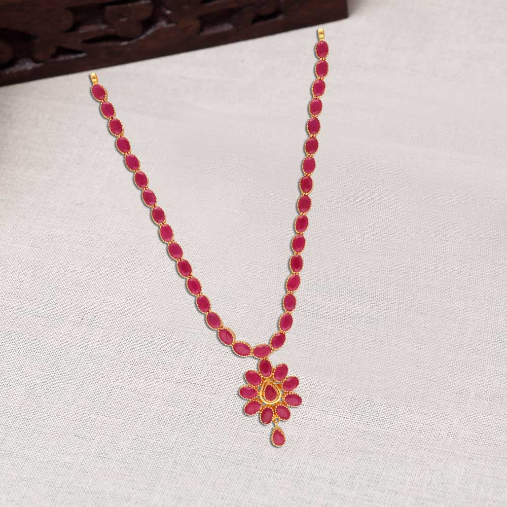 Ruby Red Dagger Drop Necklace & Earrings Set | Diamond necklace designs,  Diamond necklace set, Bridal necklace designs