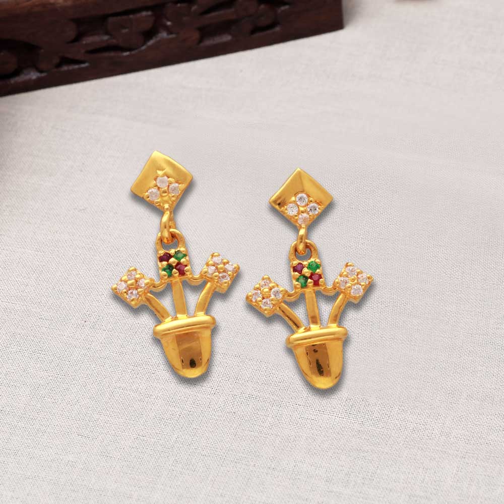 22k Meenakari Jhumki Earrings - ErFc7323 - 22k gold designer earrings  designed with exclusive meenakari work in jhumki style. Earring Type:scr