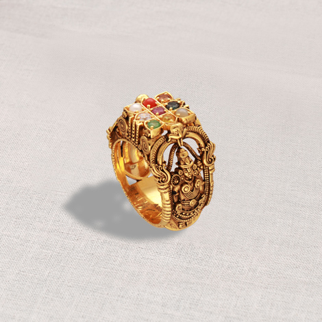 22kt antique style navaratna gemstone gold ring 610va86 610va86