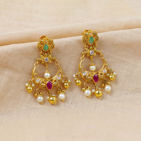 Cute Ruby Gold Plated Kundan Chandbali Style Earrings