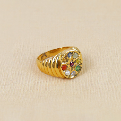 Certified Fancy Flower Design Navratna Ring - Gleam Jewels