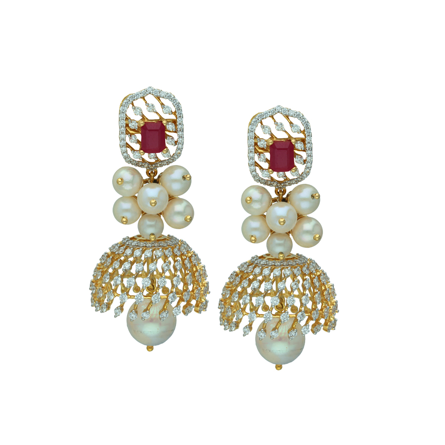 American Diamond Jewellery : Floral Earrings design - South India Jewels