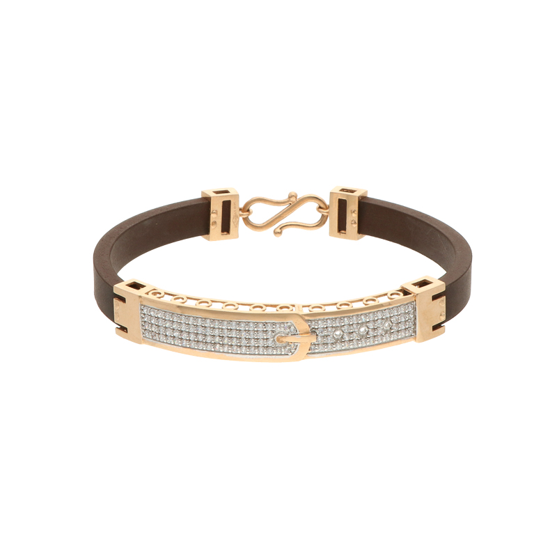 Manufacturer of 18kt rose gold mens designer cz leather bracelet mlb217 |  Jewelxy - 183212