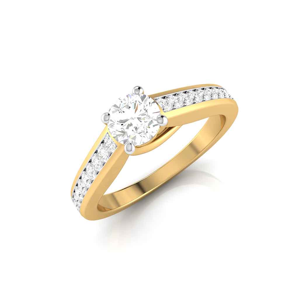 1-Carat Solitaire with 2-Row Diamond Shank 18K Yellow Gold Ring JL AU