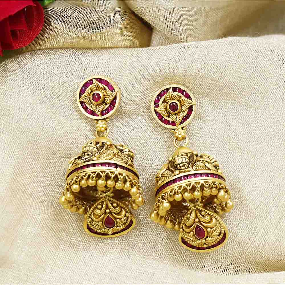 Royal Ruby pearl antique chand Bali Shop online @ Shop.Swarna.Com #gold # earrings #stud #earswag #ruby #traditional #handcrafted #leaf… | Instagram