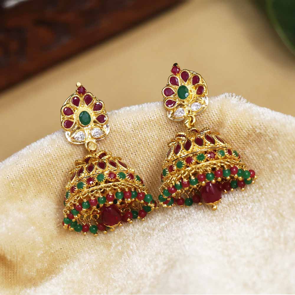 Fancy Style Designer Party wear Matte Gold Polish Jhumka Earring -  Imitation Jewellery Online / Artificial Jewelry Shopping for Womens