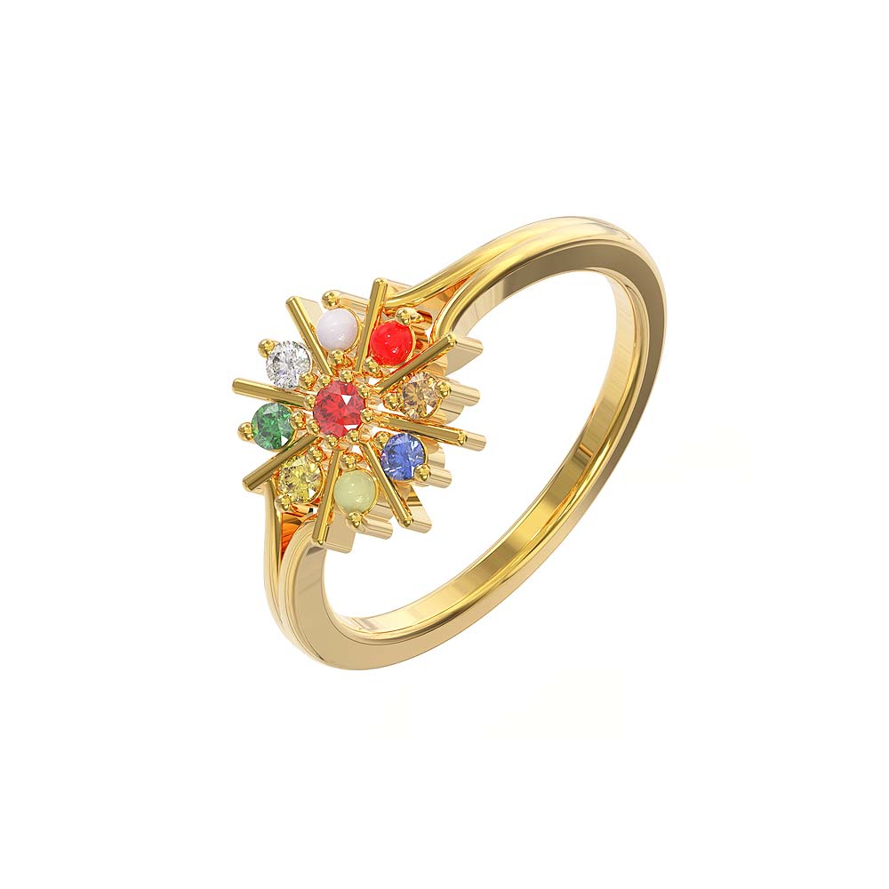 18k Yellow gold Round cut Ruby Diamond Navratna Gemstone Ring Wedding  Jewelry | eBay