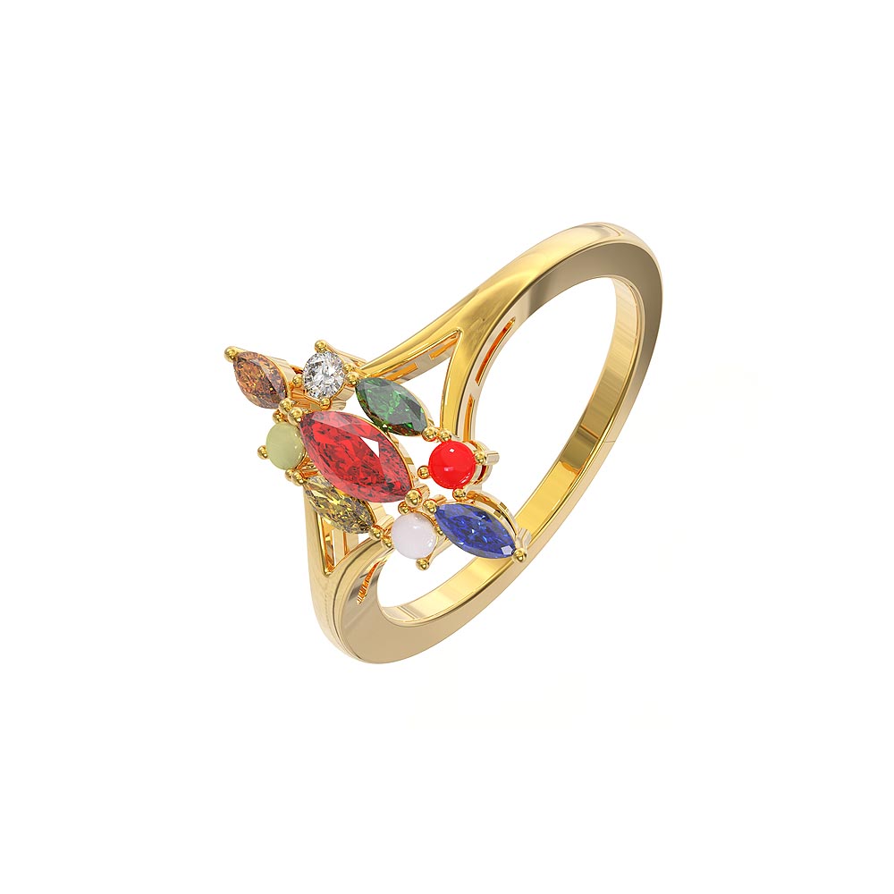 Admier Gold Plated Brass tortoise design 9 Stone Navratan Stone Free Size  Fashion Ring For Men