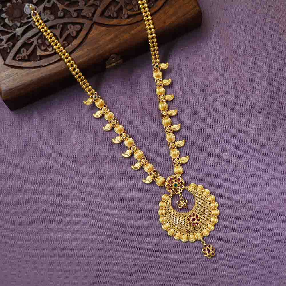 Buy Vaibhav Jewellers 22K Plain Gold Glasspolky Locket Model Haram ...